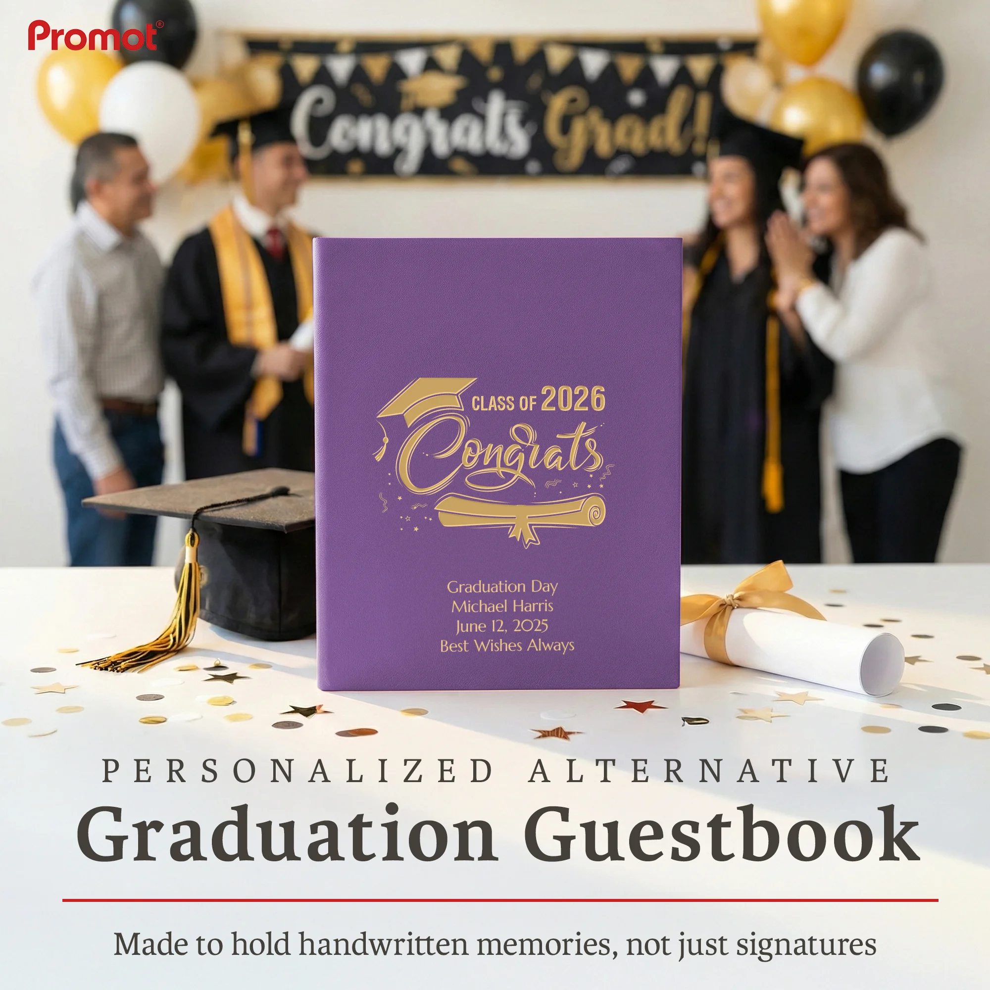 Personalized Graduation Party Guestbook- Class of 2026 (PURPLE)